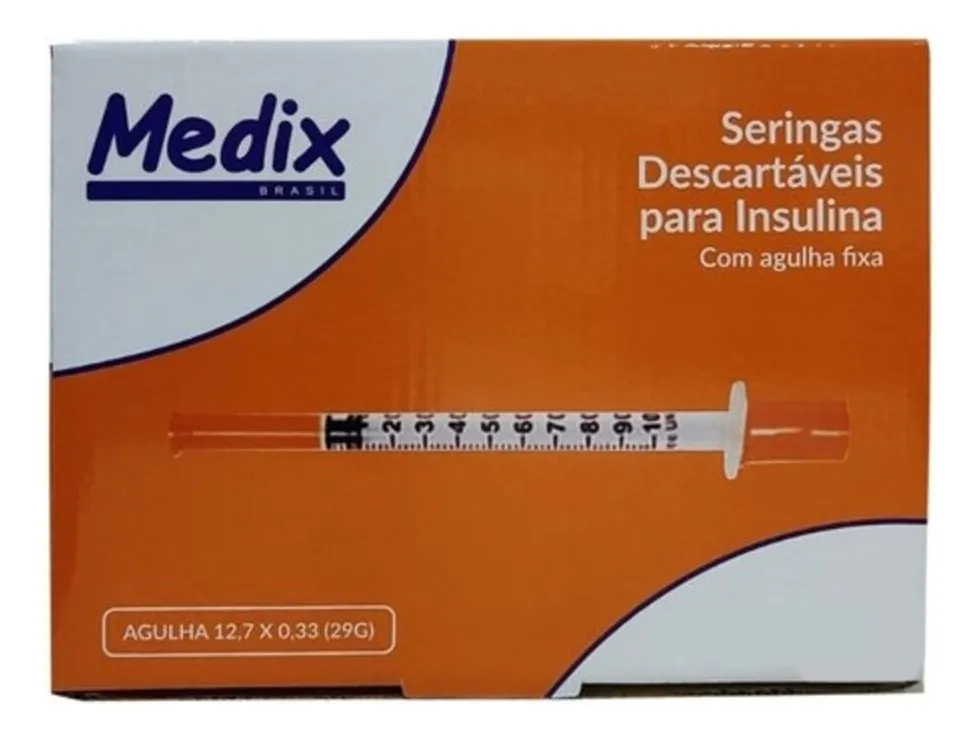 SERINGA INSULINA AGULHA FIXA 1ML 29G 12.7MMX0.33 100UND. MEDIX - Imagem 2