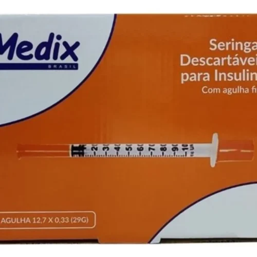 SERINGA INSULINA AGULHA FIXA 1ML 29G 12.7MMX0.33 100UND. MEDIX