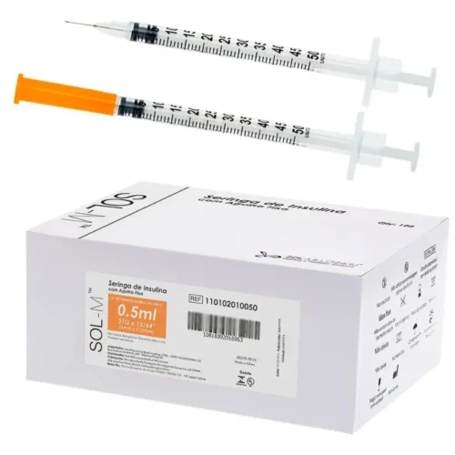 SERINGA INSULINA 0,5ML 6X0,25MM AGULHA FIXA 31G- 100 UNIDADE SOL-M