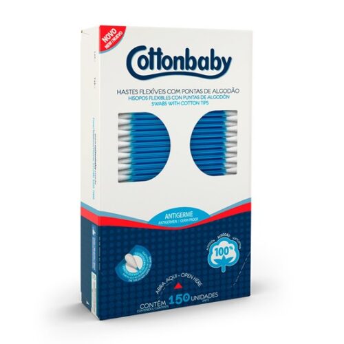COTONETE COTTONBABY HASTE FLEXIVEL PONTAS DE ALGODAO -150 UNIDADES