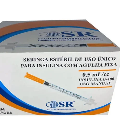 SERINGA INSULINA 0,5ML 8X0,25MM AGULHA FIXA 30G- CX C/100 UNIDADES SR