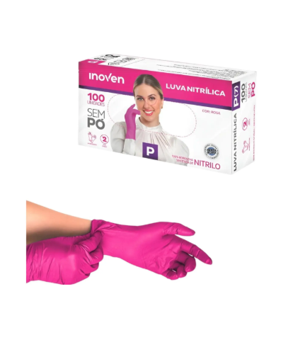 LUVA NITRILICA SEM PO CAIXA C/100 UNIDADES ROSA PINK P - INOVEN