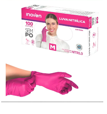 LUVA NITRILICA SEM PO CAIXA C/100 UNIDADES ROSA PINK M - INOVEN