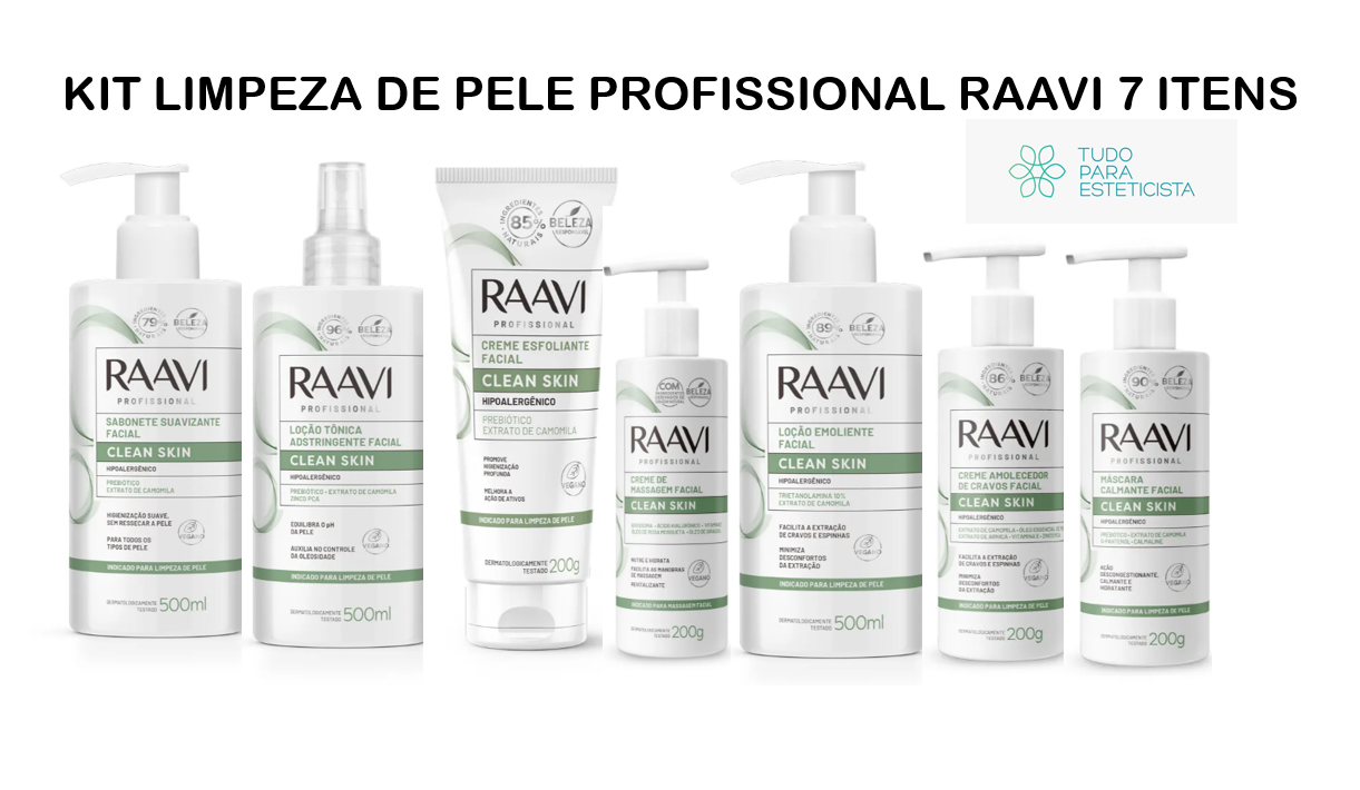 KIT LIMPEZA DE PELE CLEAN SKIN PROFISSIONAL 7 PRODUTOS-RAAVI