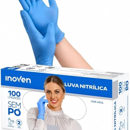LUVA NITRILICA COR AZUL SEM PO 100 UNIDS TAMANHO P INOVEN
